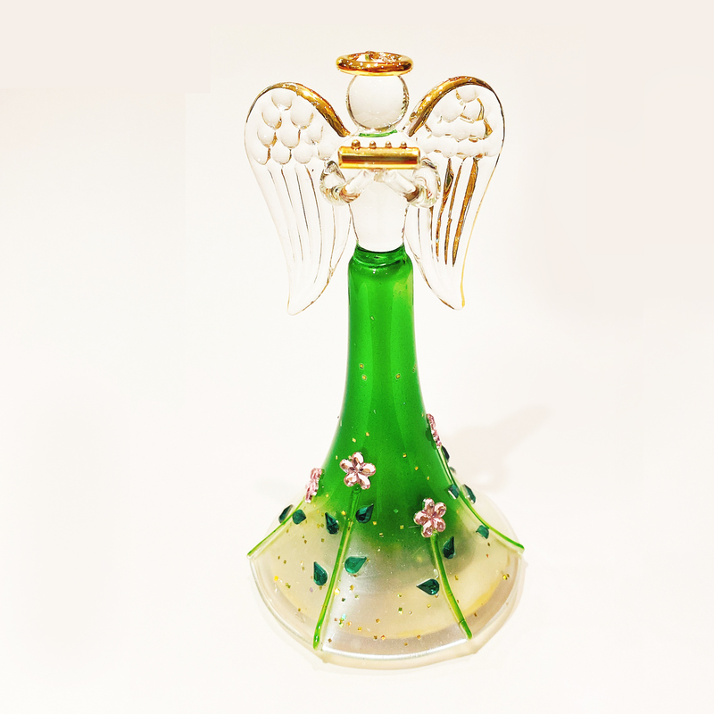 YA-391-A 玻璃天使音樂盒 翠綠色鑲立體花朵